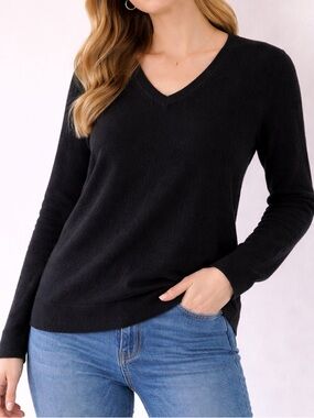 Charter Club XL 100% Cashmere Sweater Black V Neck Long Sleeve Knit Pullover